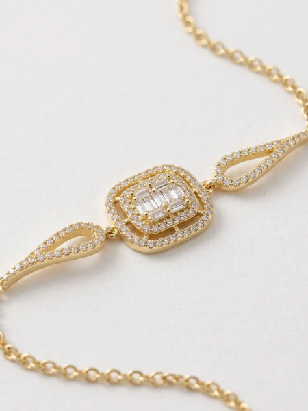 925 Ayar Gümüş Baget Taşlı Gold Kadın Bileklik