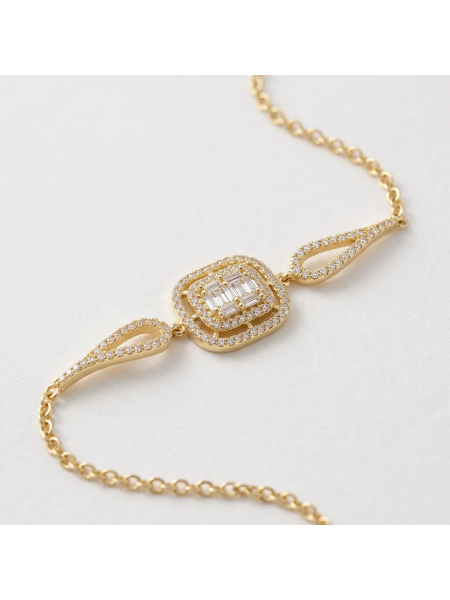 925 Ayar Gümüş Baget Taşlı Gold Kadın Bileklik